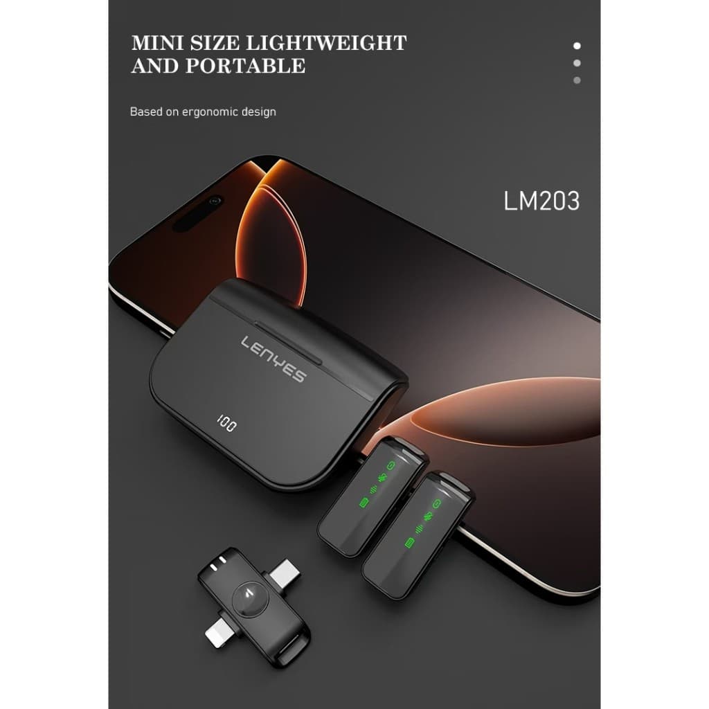 Microphone Bluetooth LENYES LM203 Wireless Live Stream Clip On Mic Portable Dual Interface Mikrofon Plug & Play
