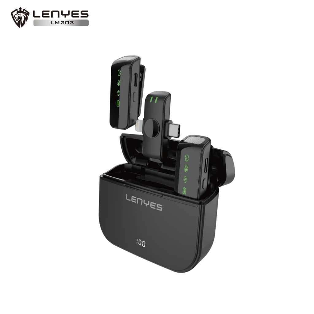 Microphone Bluetooth LENYES LM203 Wireless Live Stream Clip On Mic Portable Dual Interface Mikrofon Plug & Play