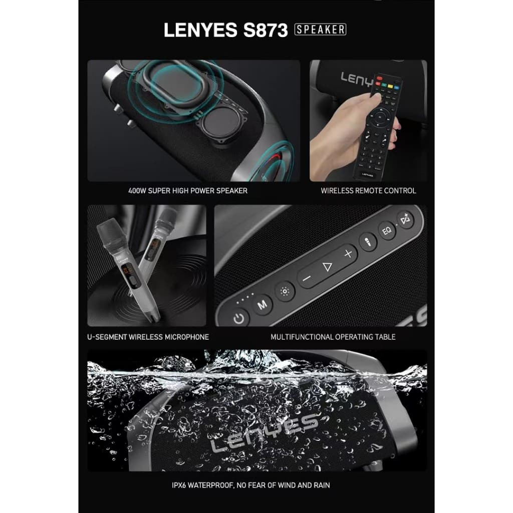 Speaker + Microphone LENYES S873 400W Outdoor KTV Wireless Karaoke Bluetooth 5.3 DSP High Power Bass Subwoofer TWS