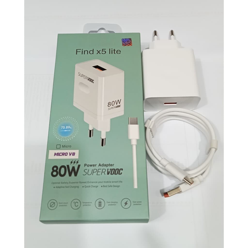 Charger Ori 100% Op Find X5 Lite  80W Power Adapter Super Vooc Support Fast Charging