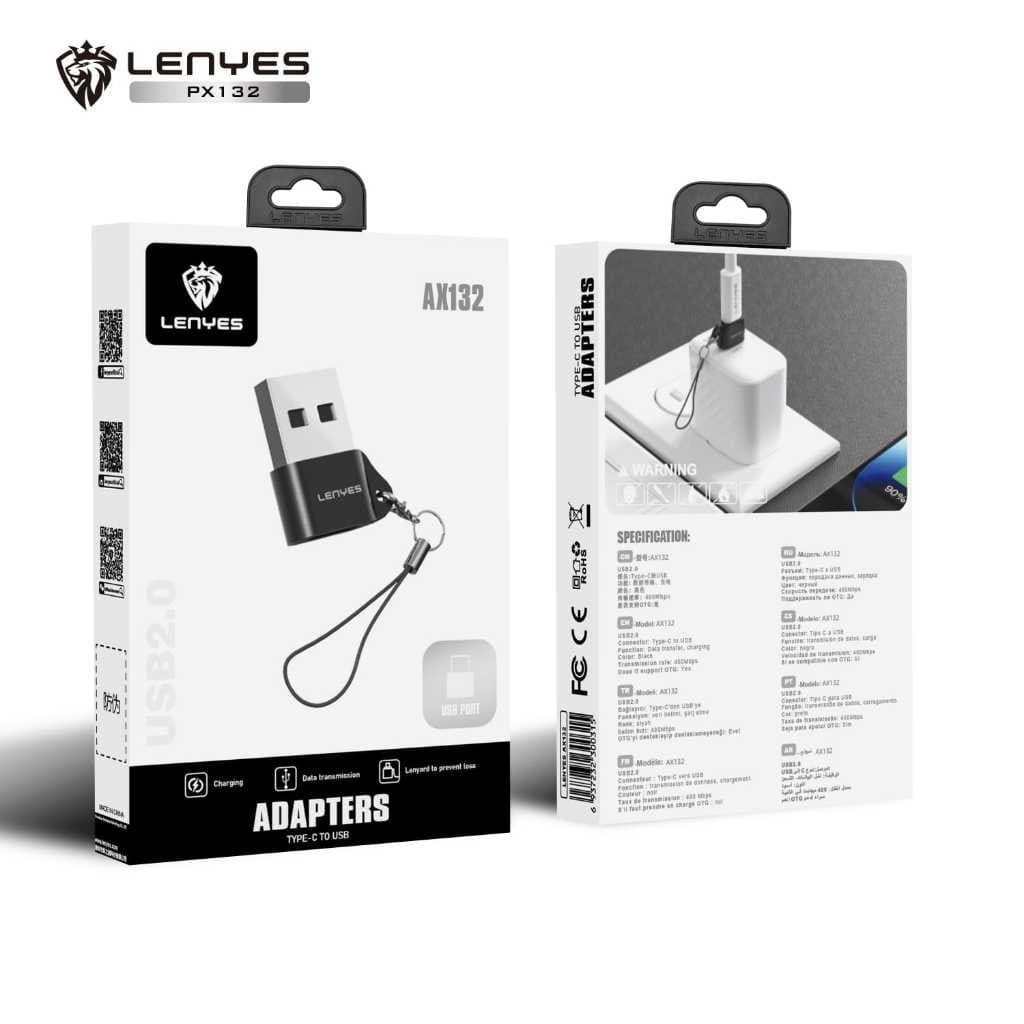 OTG Converter LENYES AX132 Adapter Type C To USB Sync Data Charging Plug & Play