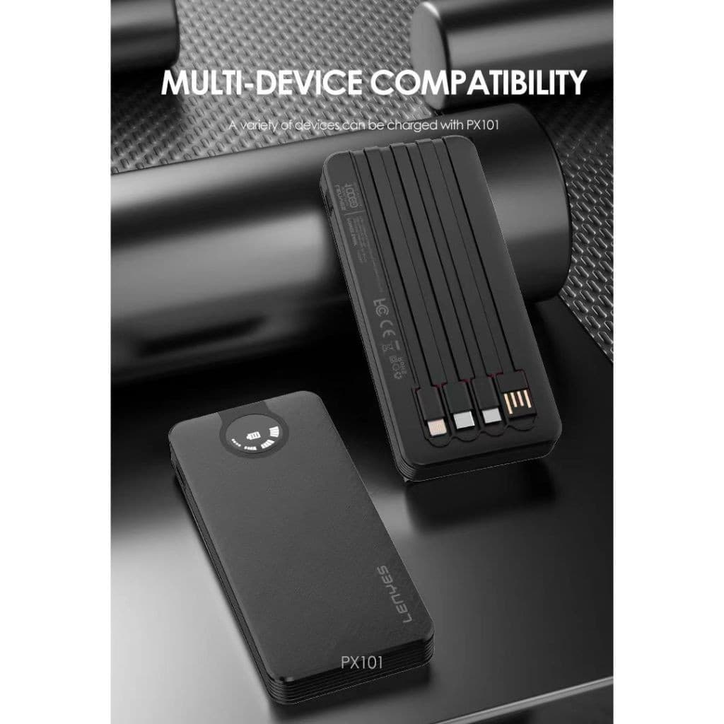Powerbank 10000mAh LENYES PX101 Mini Slim Portable With 3 Kabel Output Lightning Type C Micro Power Bank