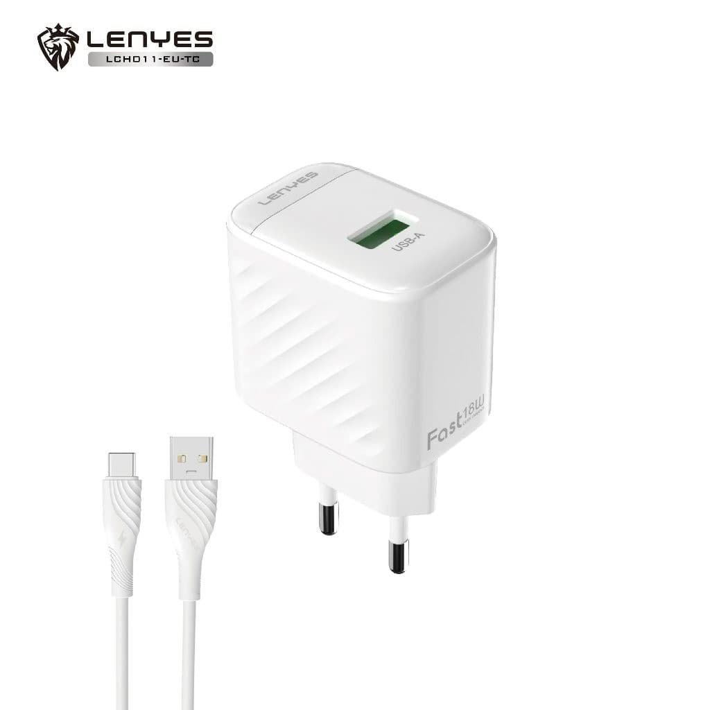 Travel Charger Fast Charging LENYES LCH011 18W 1 set Adaptor Kepala Charger Port USB dengan Kabel Data Casan HP