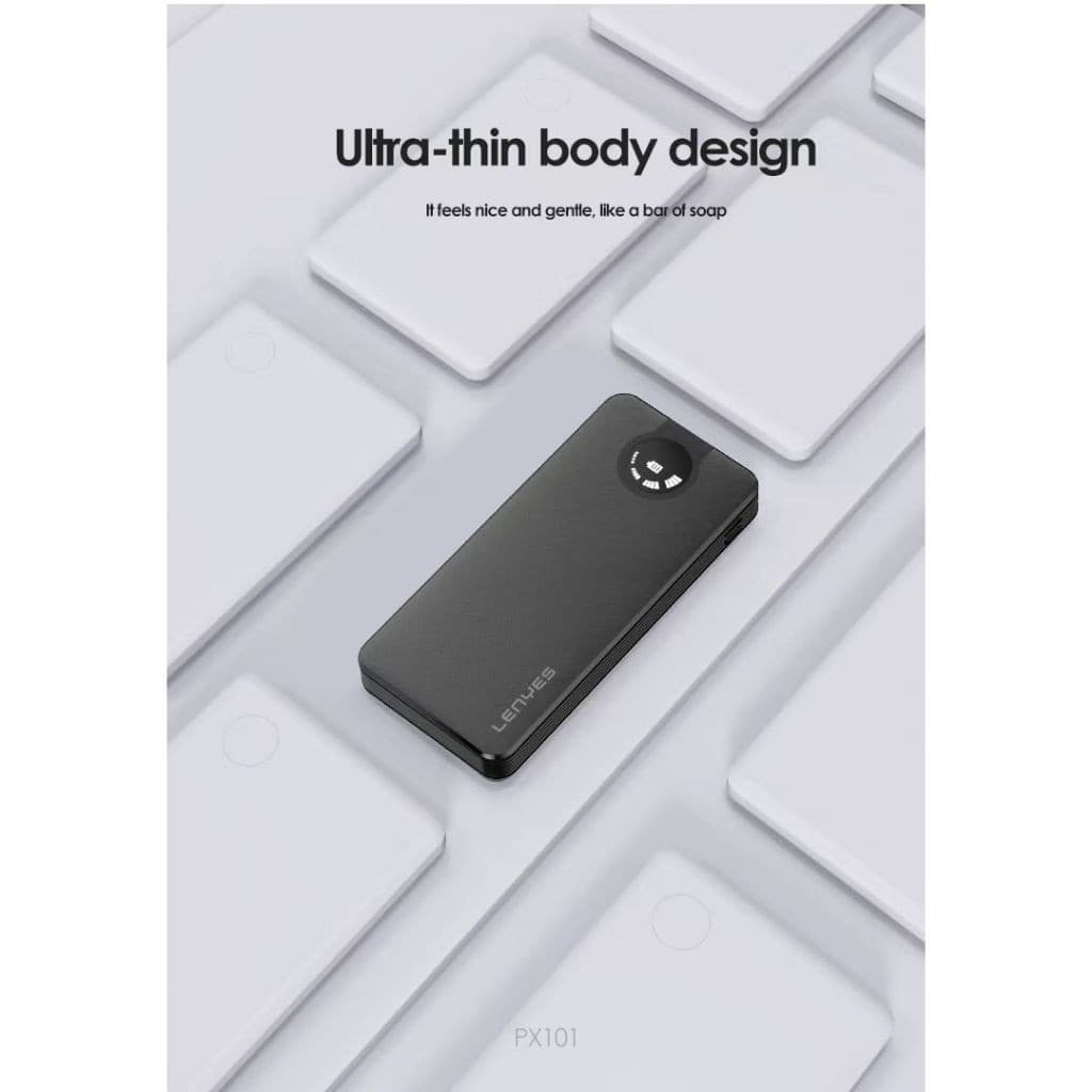 Powerbank 10000mAh LENYES PX101 Mini Slim Portable With 3 Kabel Output Lightning Type C Micro Power Bank