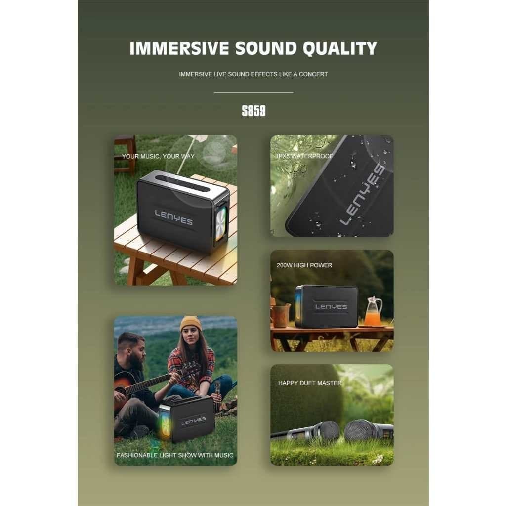 Speaker Bluetooth Karaoke + Microphone LENYES S859 200W KTV Wireless Karaoke Bluetooth 5.3 Portable RGB Light DSP High Power TWS