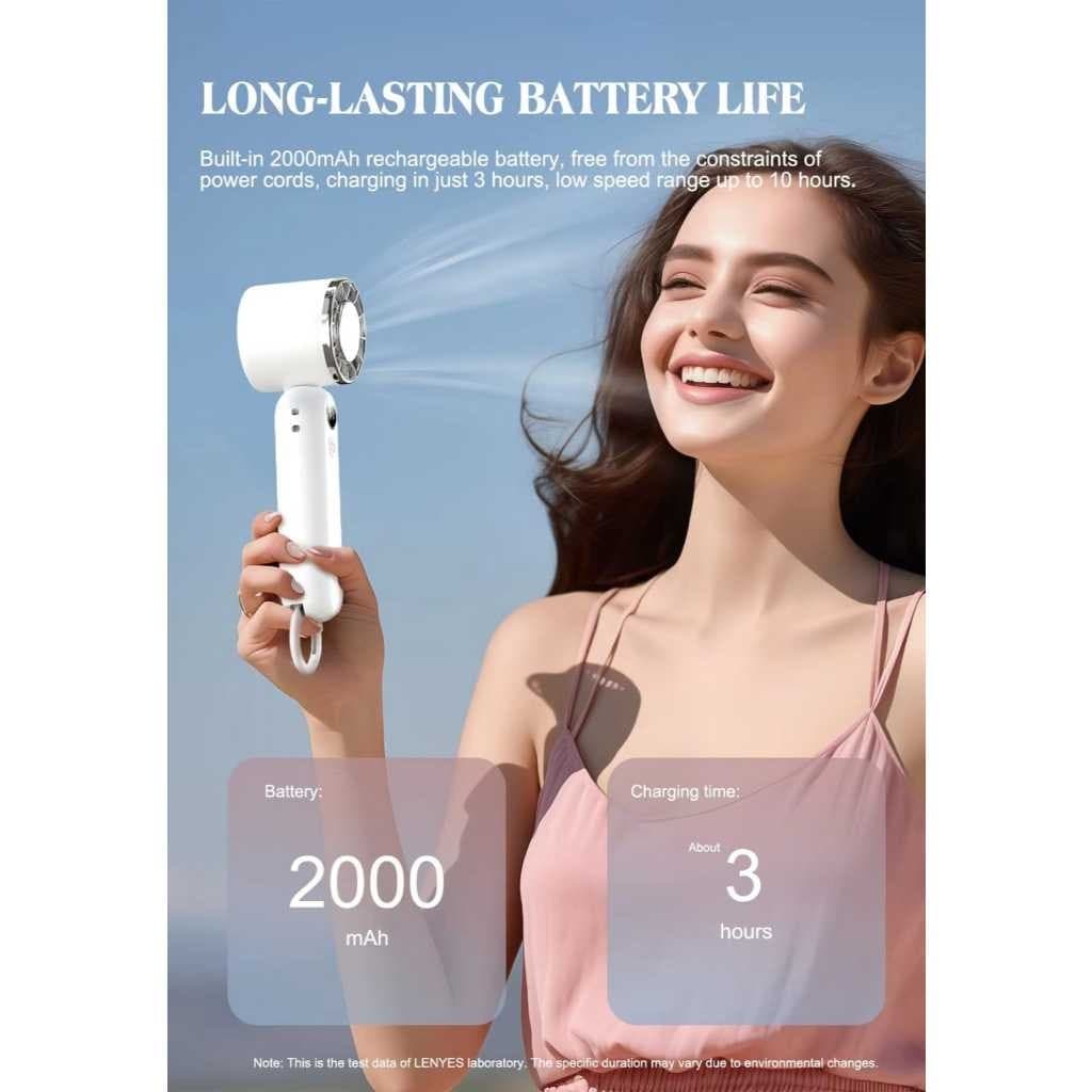 Kipas Angin Genggam LENYES LHF08 Mini Fan Portable 3 Speed Wind Adjustable LED Digital Display With Stand