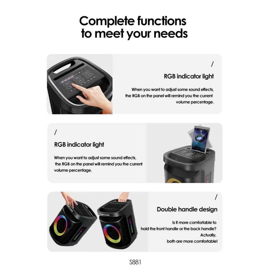 Speaker + Microphone LENYES S881 120W KTV Wireless  Karaoke Bluetooth 5.3 Portable RGB Light Waterproof IPX4 TWS