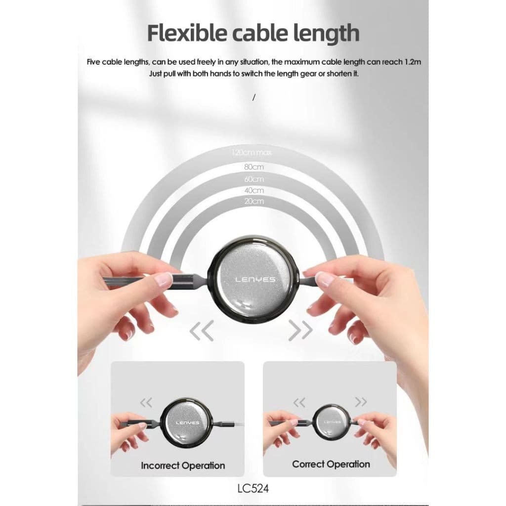 Kabel Data 3 in 1 LENYES LC524 Fast Charging 60W Data Cable Type C To Type C Lightning 1.2 Meter