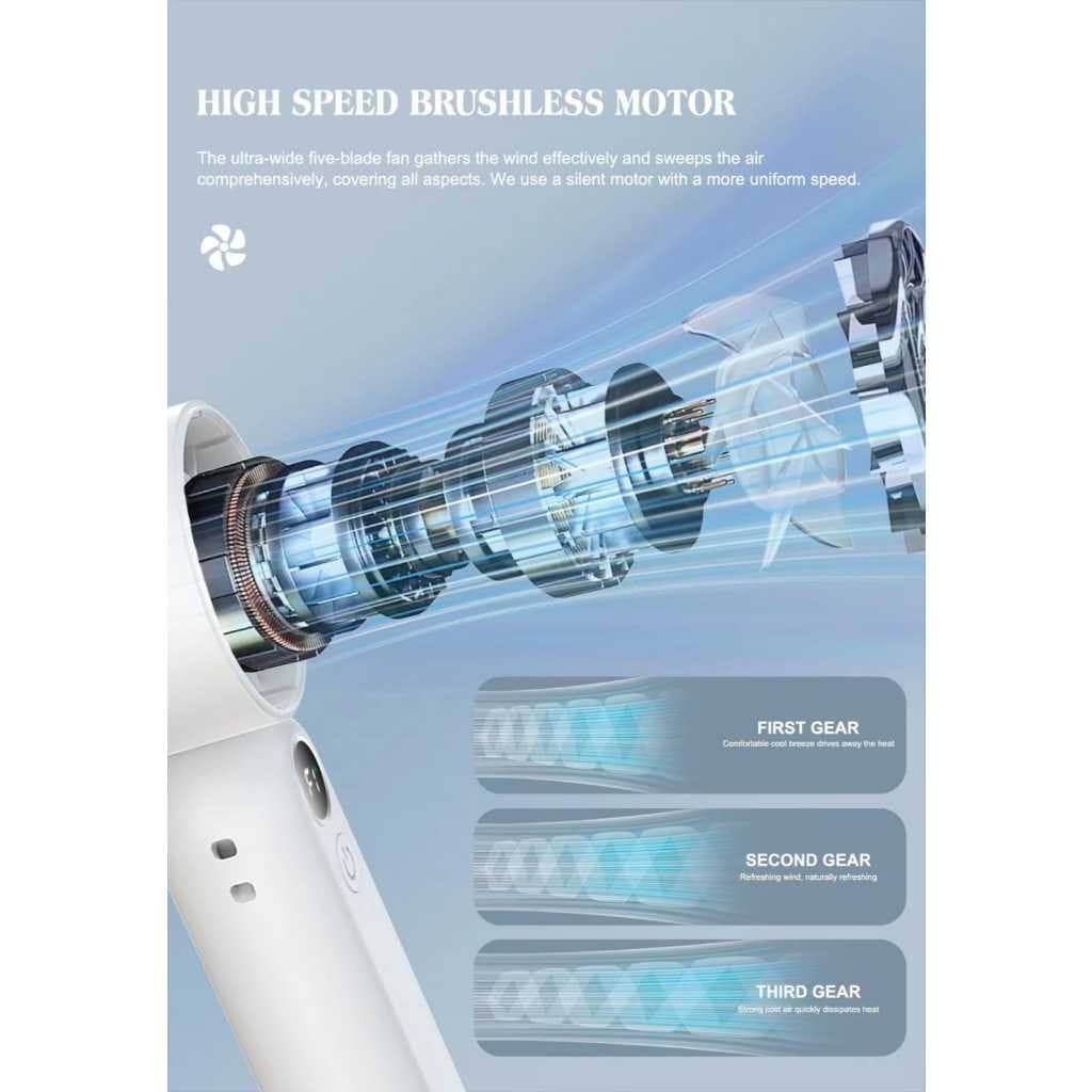 Kipas Angin Genggam LENYES LHF08 Mini Fan Portable 3 Speed Wind Adjustable LED Digital Display With Stand
