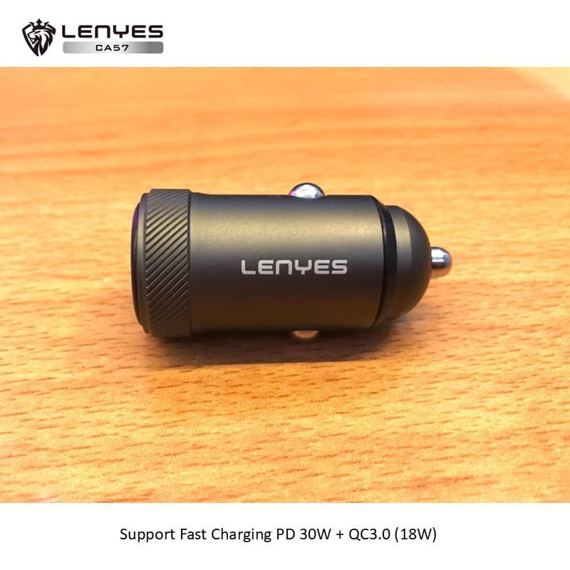 Adaptor Saver Mobil LENYES CA57 PD30W Mini Car Charger Fast Charging QC3.0 Dual Port Type C + USB Untuk HP