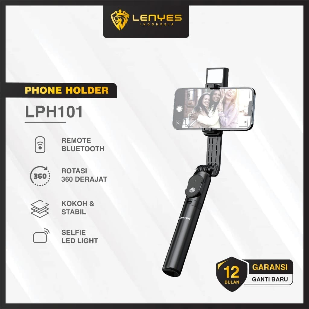 Tongsis Tripod Selfie LENYES LPH101 Kamera HP With Remote Bluetooth Lampu LED Stick Monopod Portable