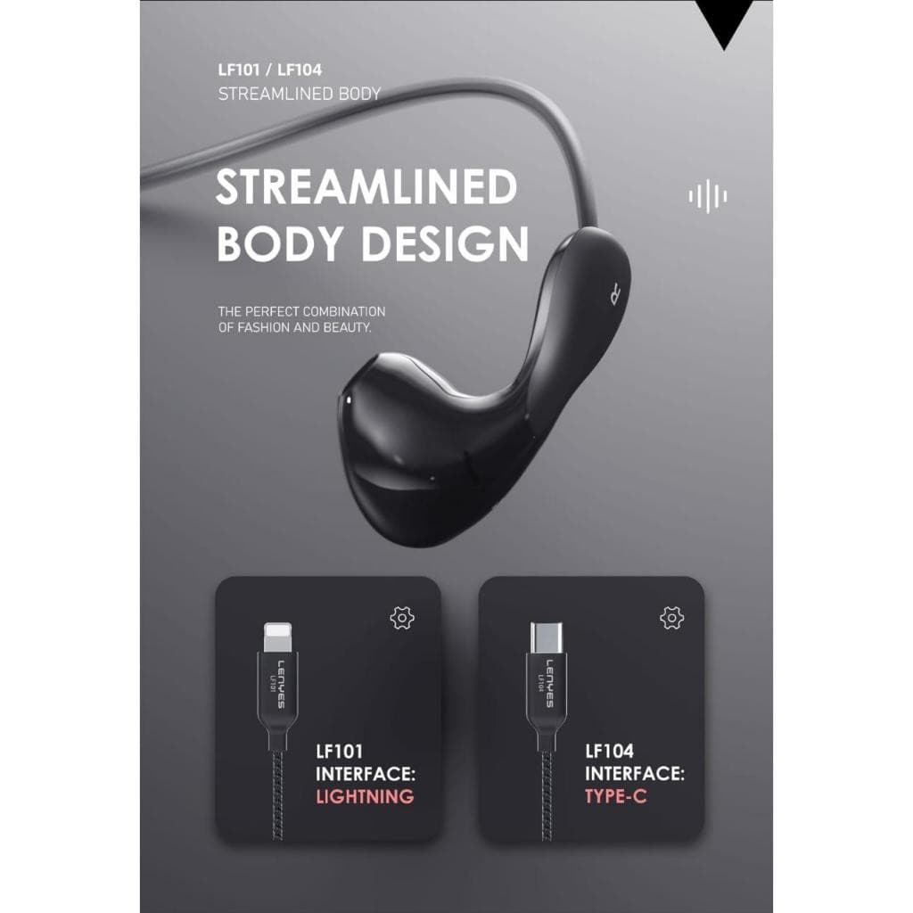 Headset Type C LENYES LF104 Extra Bass Hifi Stereo Earphone with Microphone Volume Control