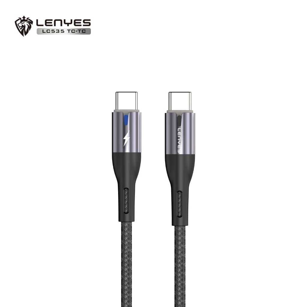 Kabel Data LENYES LC535 60W Fast Charging Type C To Type C Data Cable Charger Braided Nylon 1 Meter