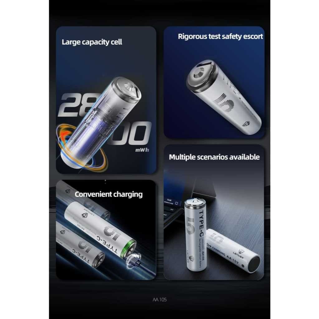 LENYES AA105 Baterai Charge Isi Ulang AA 1.5V Rechargeable Lithium Battery 2800mWh Batu Batre Cas