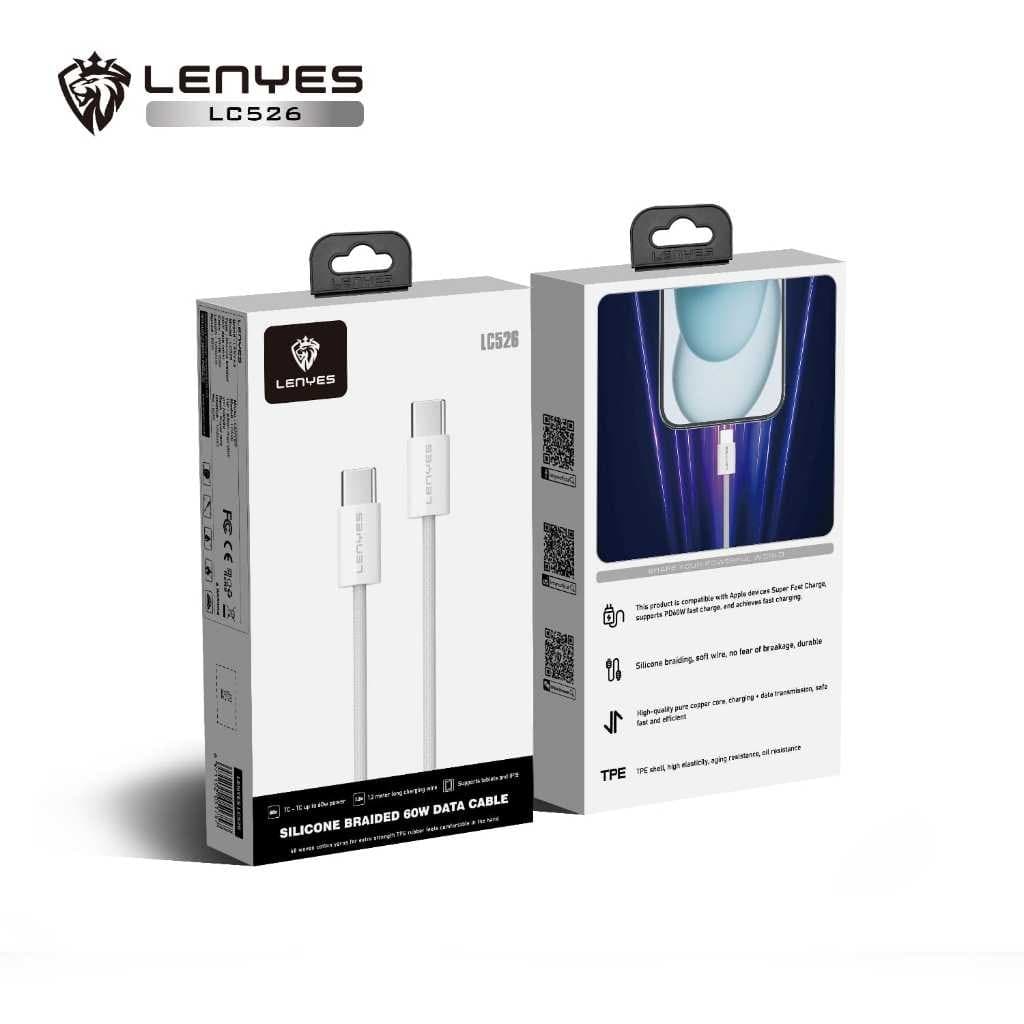 Kabel Data LENYES LC526 60W Fast Charging Type C To Type Data Cable Charger Braided 1 Meter