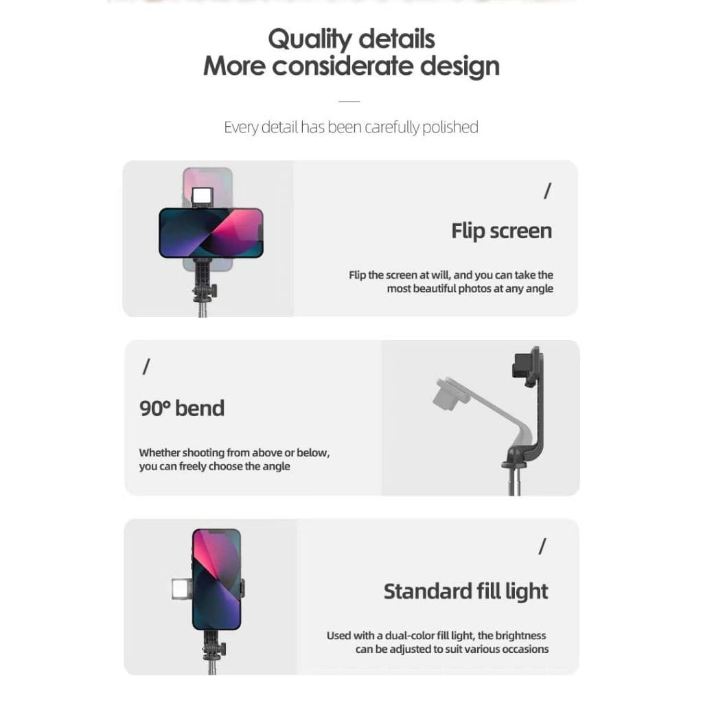 Tongsis Tripod Selfie LENYES LPH101 Kamera HP With Remote Bluetooth Lampu LED Stick Monopod Portable