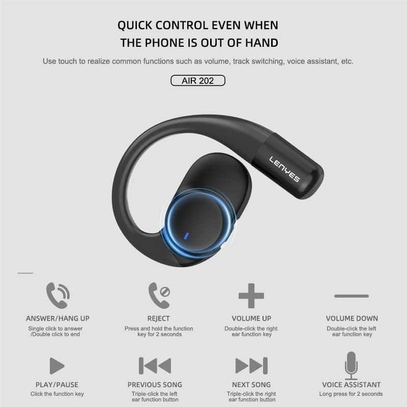 Earphone LENYES AIR 202 OWS Wireless Bluetooth 5.4 Headset IPX4 Waterproof Smart Touch TWS Earbuds