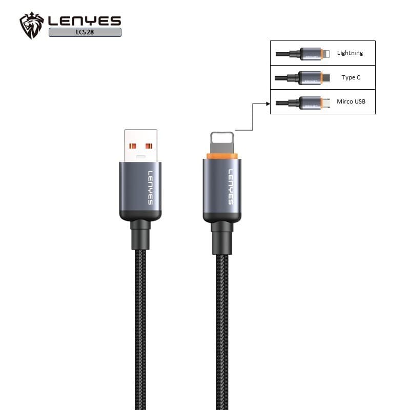 Kabel Data LENYES LC528 Fast Charging Universal Sync Data Cable Charger Braided Nylon 1 Meter