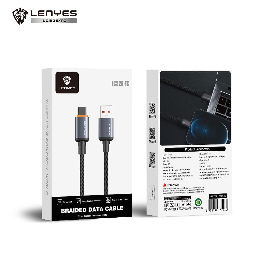 Kabel Data LENYES LC528 Fast Charging Universal Sync Data Cable Charger Braided Nylon 1 Meter