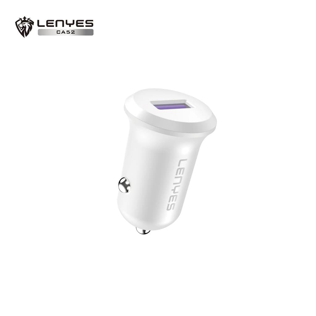 Mini Car Charger LENYES CA52 18W Charger Fast Charging QC3.0 Port USB Adaptor Saver Mobil Untuk HP