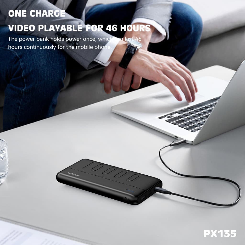 Powerbank 10000mAh LENYES PX135 Slim Portable Real Capacity LED Display Indicator Power Bank
