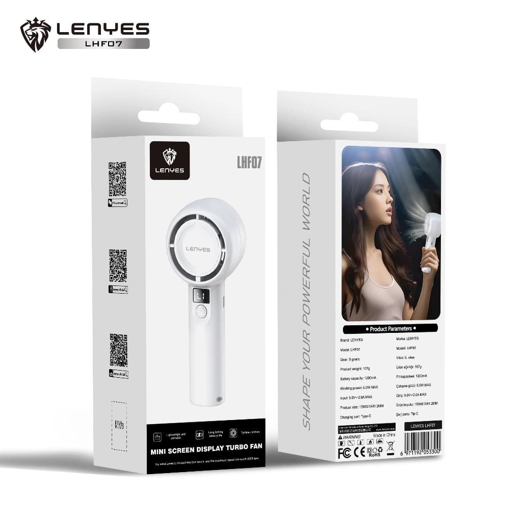 Kipas Angin Genggam 1200mAh LENYES LHF07 Mini Fan Portable 5 Speed Wind Adjustable LED Digital Display