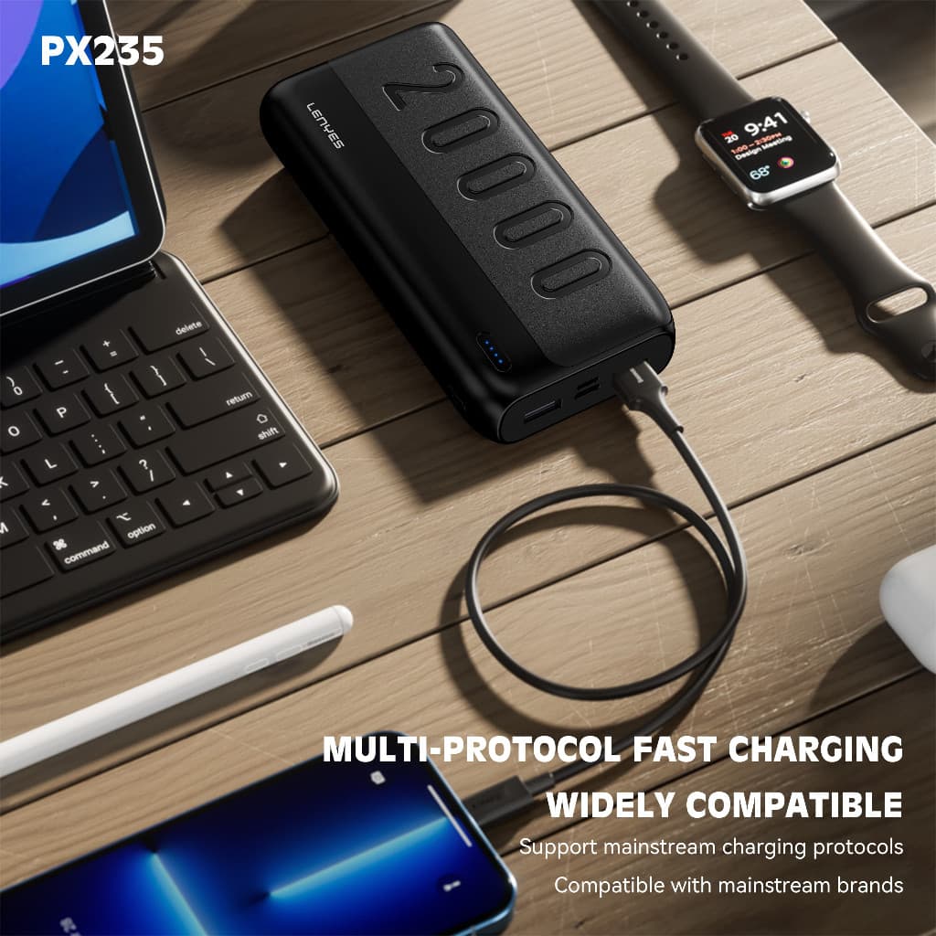 Powerbank LENYES PX235 20000mAh Portable Dual Port USB Display Light Indicator High Capacity Power Bank
