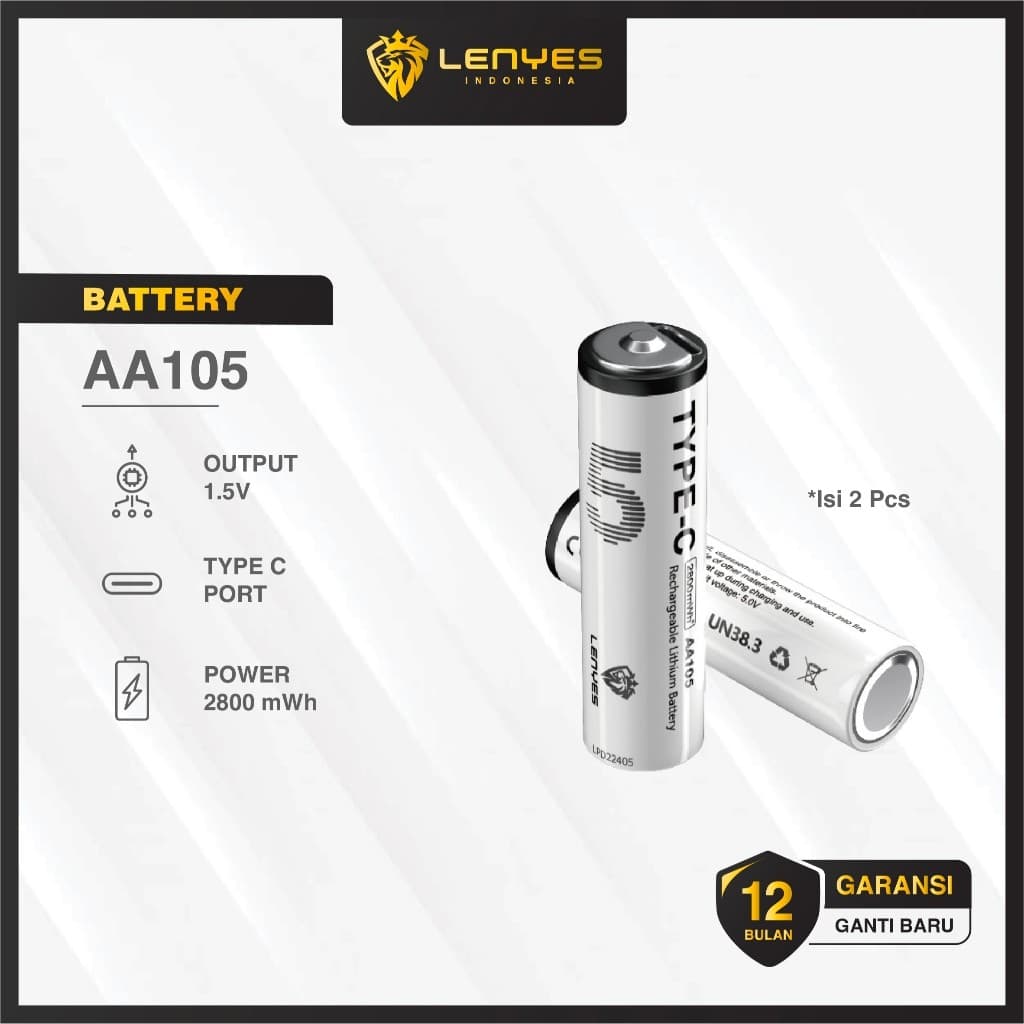 LENYES AA105 Baterai Charge Isi Ulang AA 1.5V Rechargeable Lithium Battery 2800mWh Batu Batre Cas