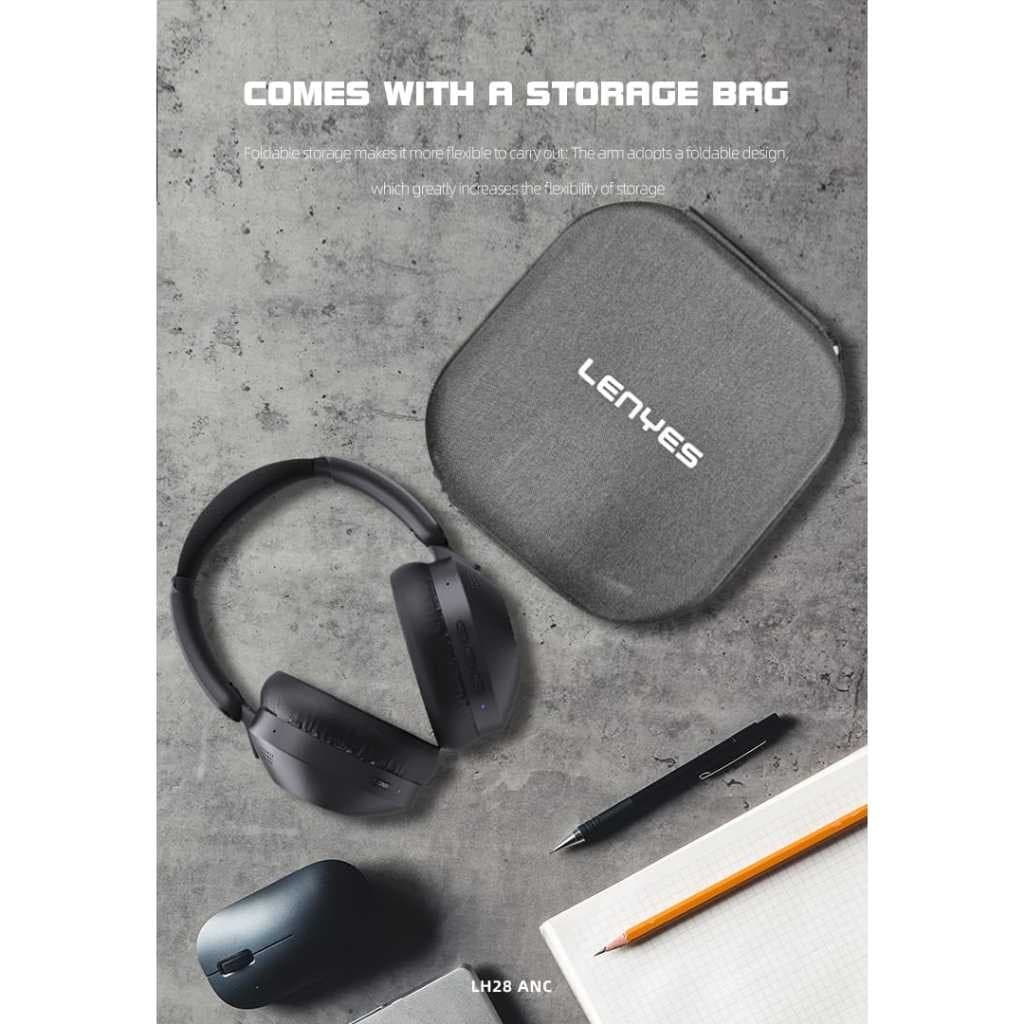 Headset Bluetooth LENYES LH28 Wireless 5.4 Hybrid ANC Headphone Foldable Heavy Bass Hifi Stereo With Mic