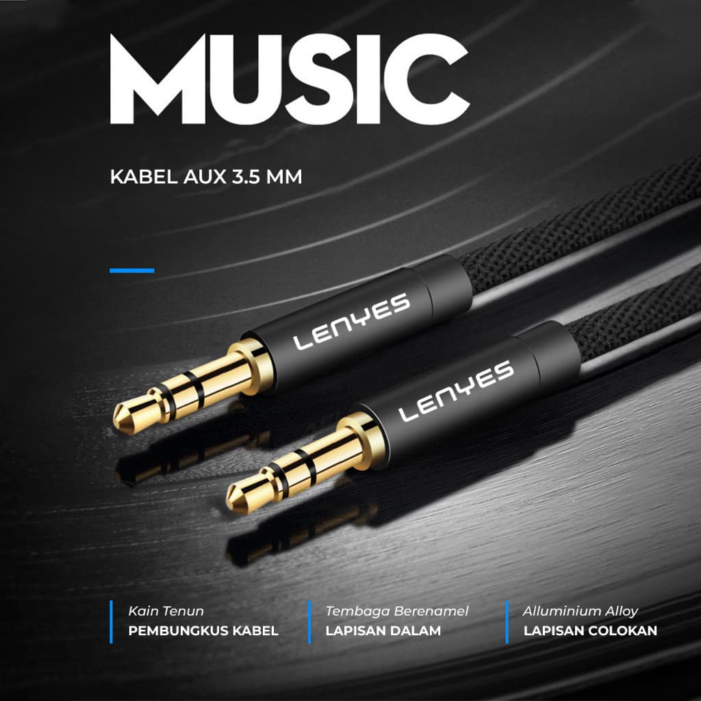 Kabel Aux LENYES AX94 3.5mm Jack Audio Cable Male To Male Braided Hifi Stereo 1 Meter