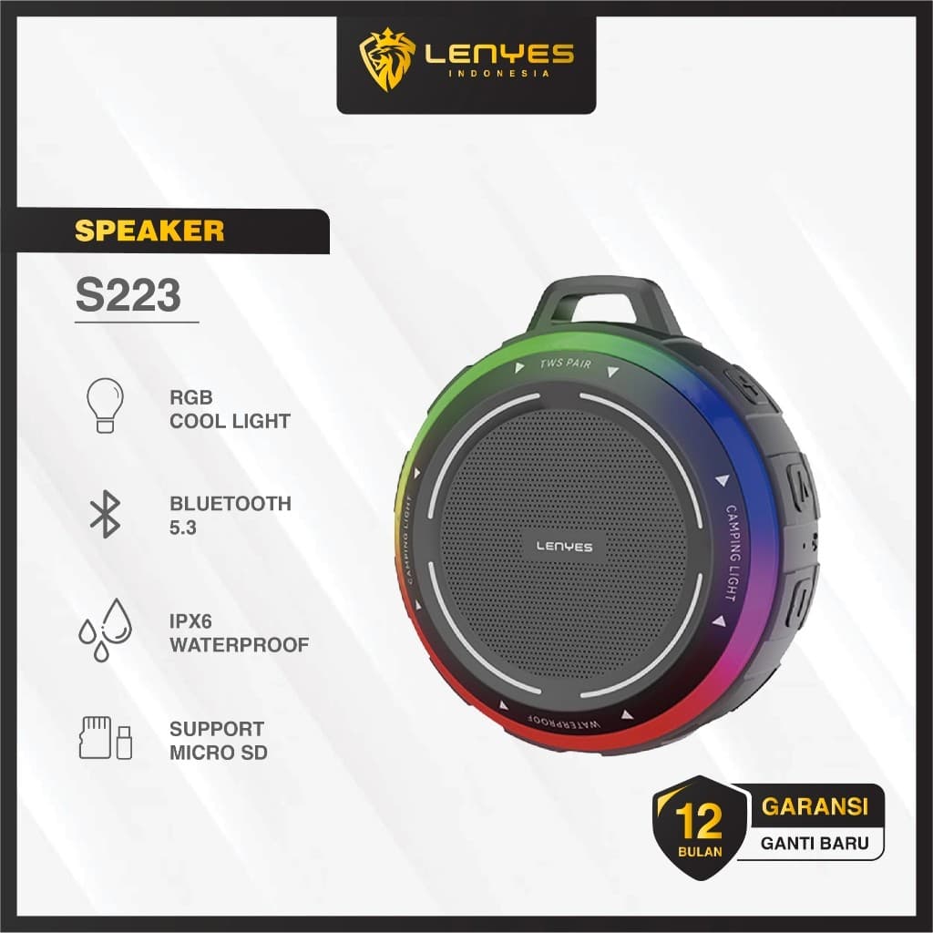 Speaker Bluetooth LENYES S223 Mini Wireless 5.3 Portable RGB Cool Light TWS Waterproof IPX6 Suitable For Outdoor
