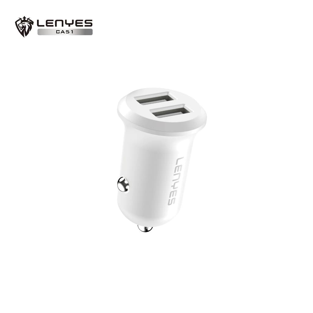 Mini Car Charger LENYES CA51 2.4A Dual Port USB Adaptor Saver Mobil Untuk HP