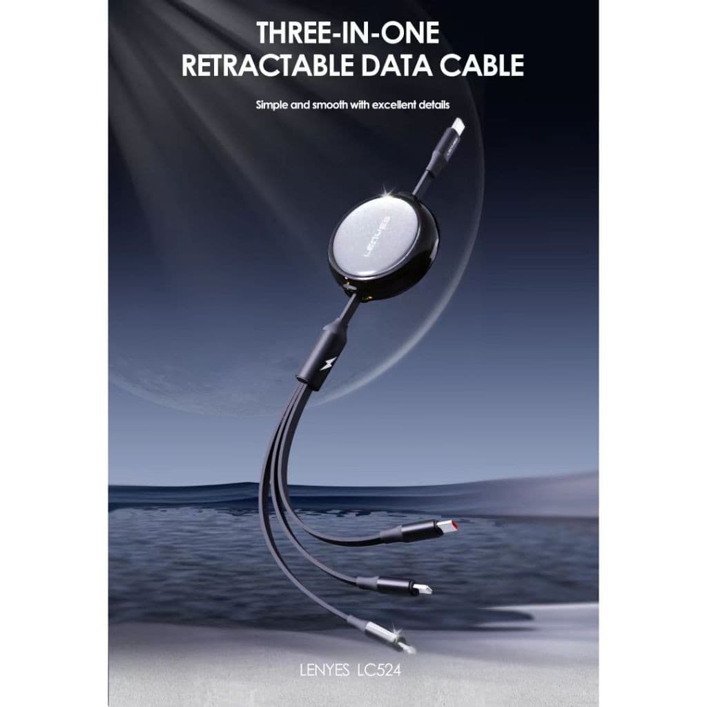 Kabel Data 3 in 1 LENYES LC524 Fast Charging 60W Data Cable Type C To Type C Lightning 1.2 Meter