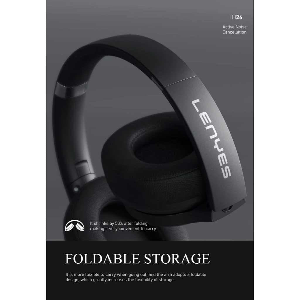 Headset Bluetooth LENYES LH26 Wireless 5.4 Hybrid ANC Headphone Foldable Heavy Bass Hifi Stereo With Mic