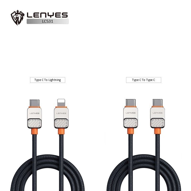 Kabel Data LENYES LC531 Fast Charging 27W Lightning 60W Type C Data Cable Charger Nylon Braided 1 Meter