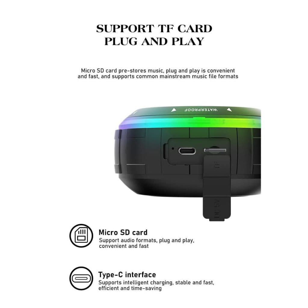 Speaker Bluetooth LENYES S223 Mini Wireless 5.3 Portable RGB Cool Light TWS Waterproof IPX6 Suitable For Outdoor
