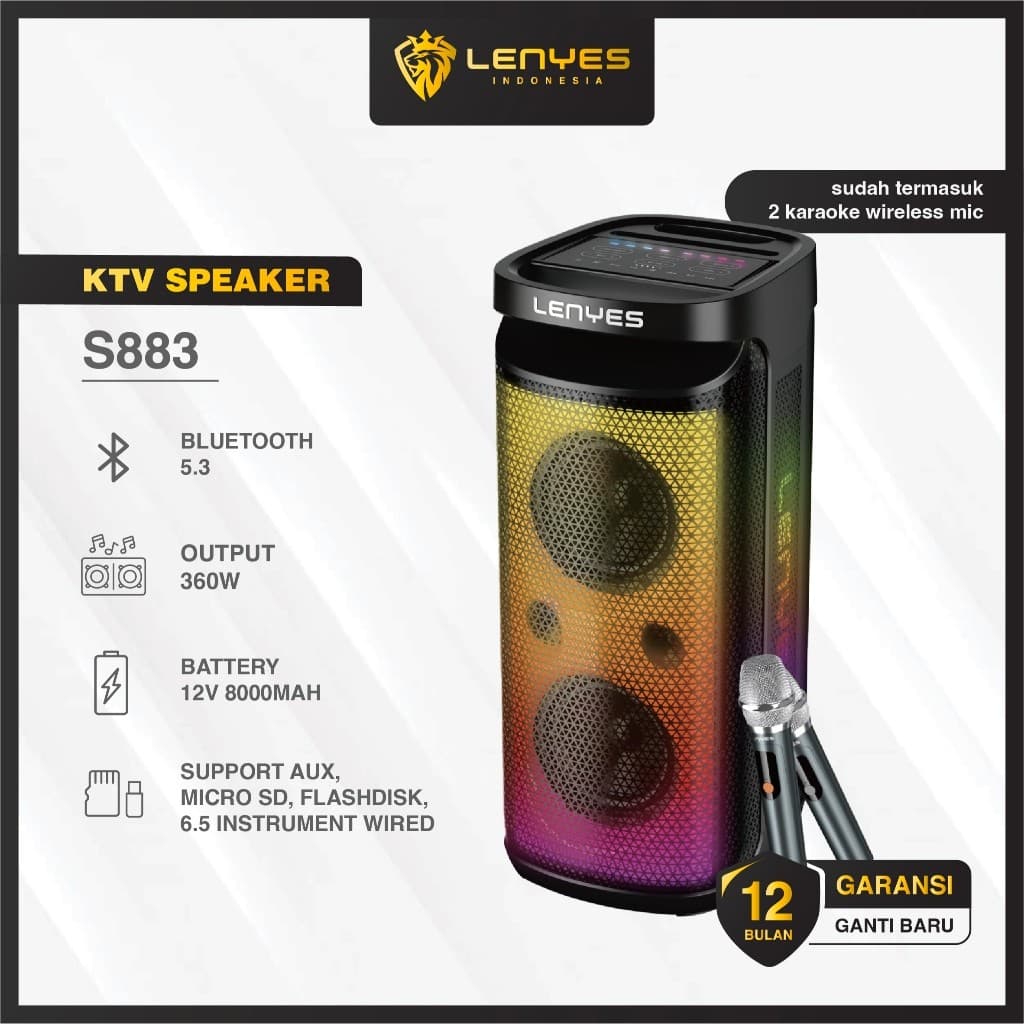Speaker + Microphone LENYES S883 360W KTV Wireless Karaoke Bluetooth 5.3 RGB LED Light Waterproof IPX4 TWS