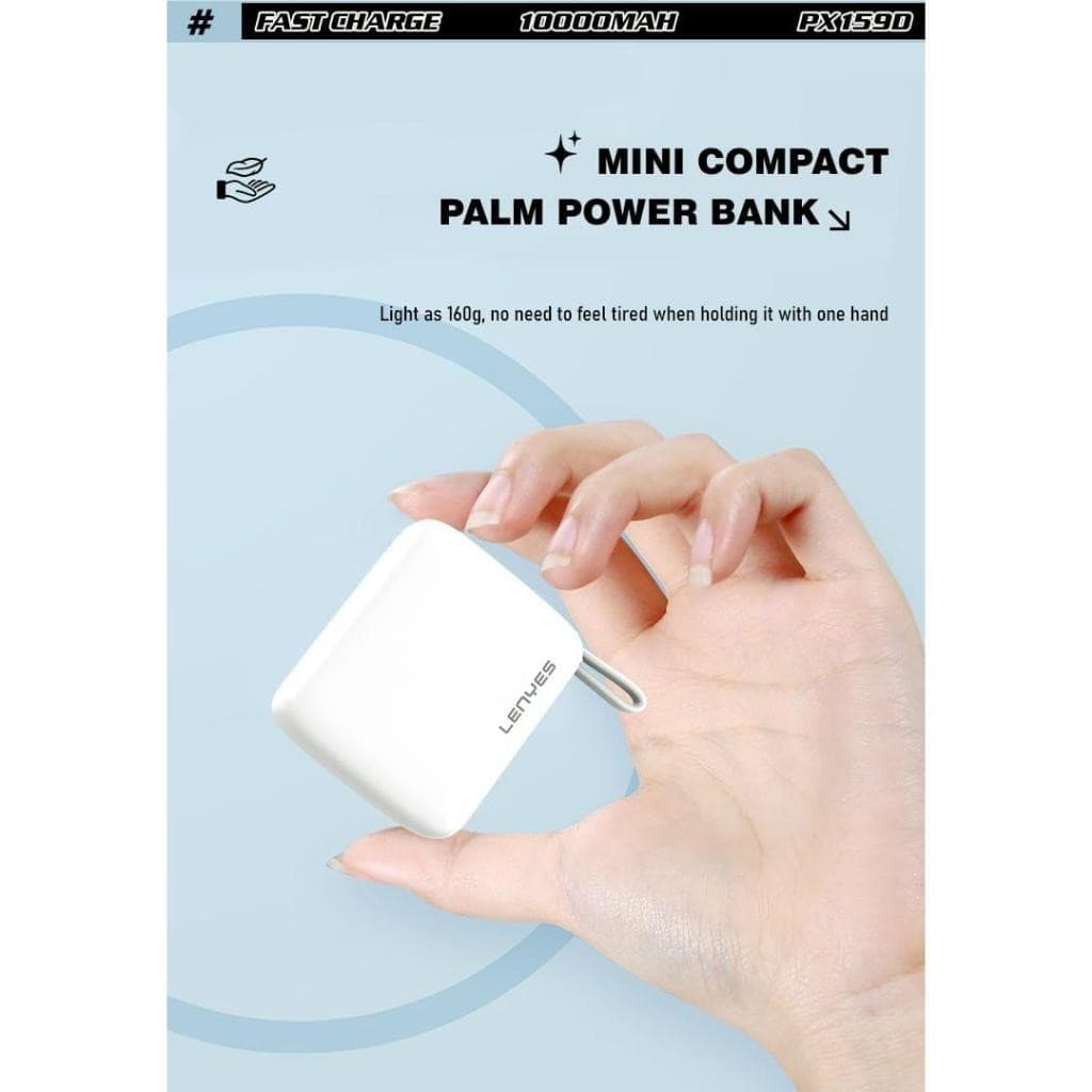 Powerbank 10000mAh LENYES PX159D Super Mini Fast Charging 22.5W Built In Cable Type C Output Power Bank