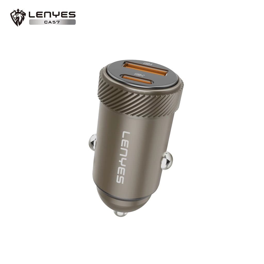 Adaptor Saver Mobil LENYES CA57 PD30W Mini Car Charger Fast Charging QC3.0 Dual Port Type C + USB Untuk HP
