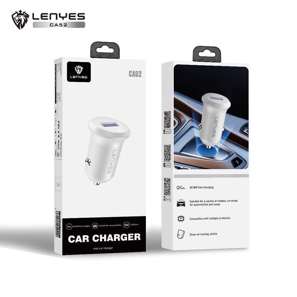 Mini Car Charger LENYES CA52 18W Fast Charging QC3.0 Port USB Adaptor Saver Mobil Untuk HP