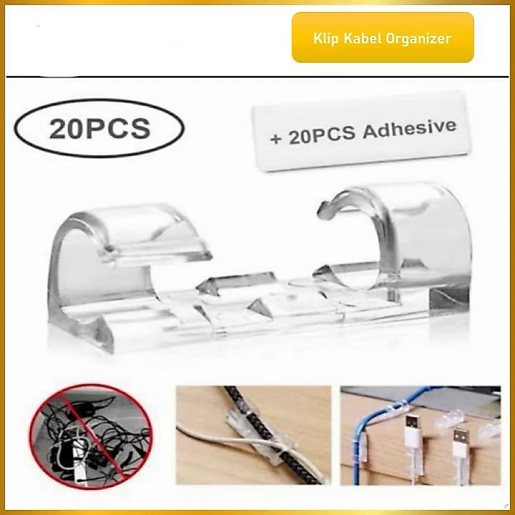 Klip Kabel Dinding Set Organizer 20 pcs Perekat Tempel Merapikan Kabel Elektronik